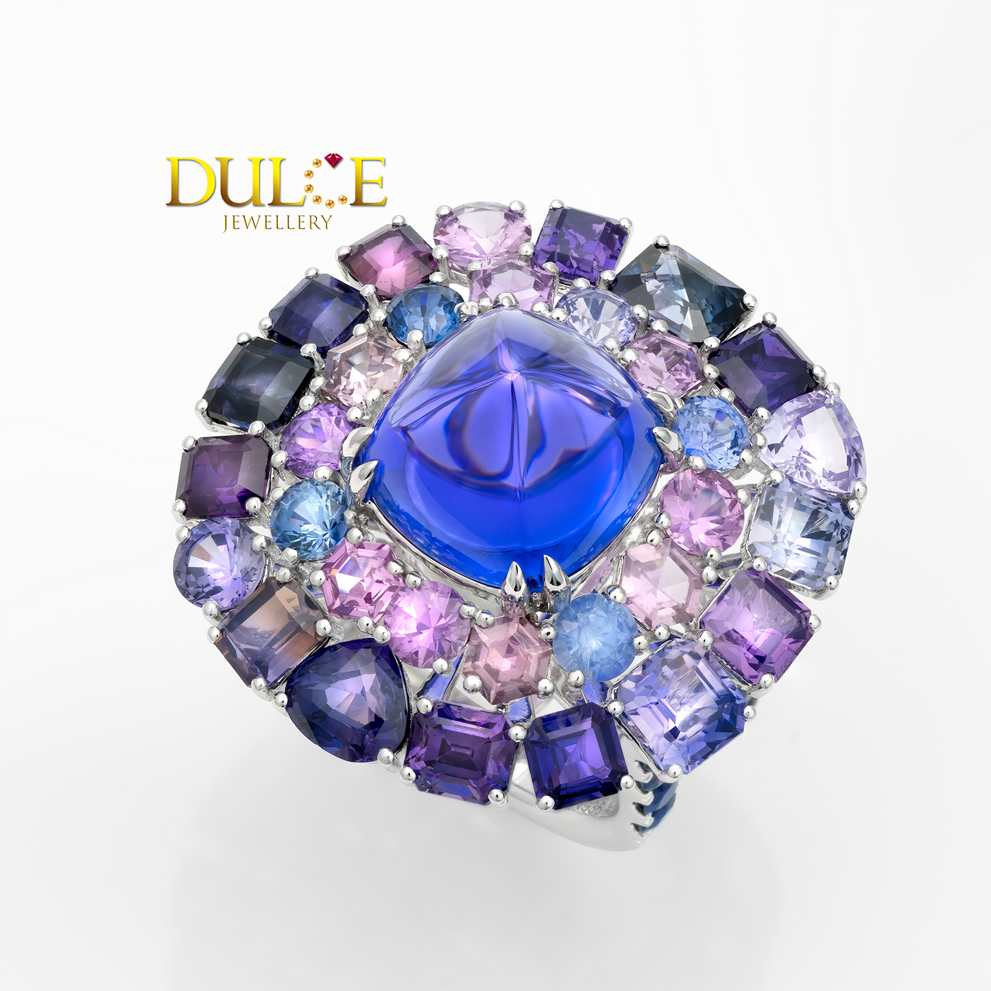 18K Gold Tanzanite & Multi-color Sapphire Ring