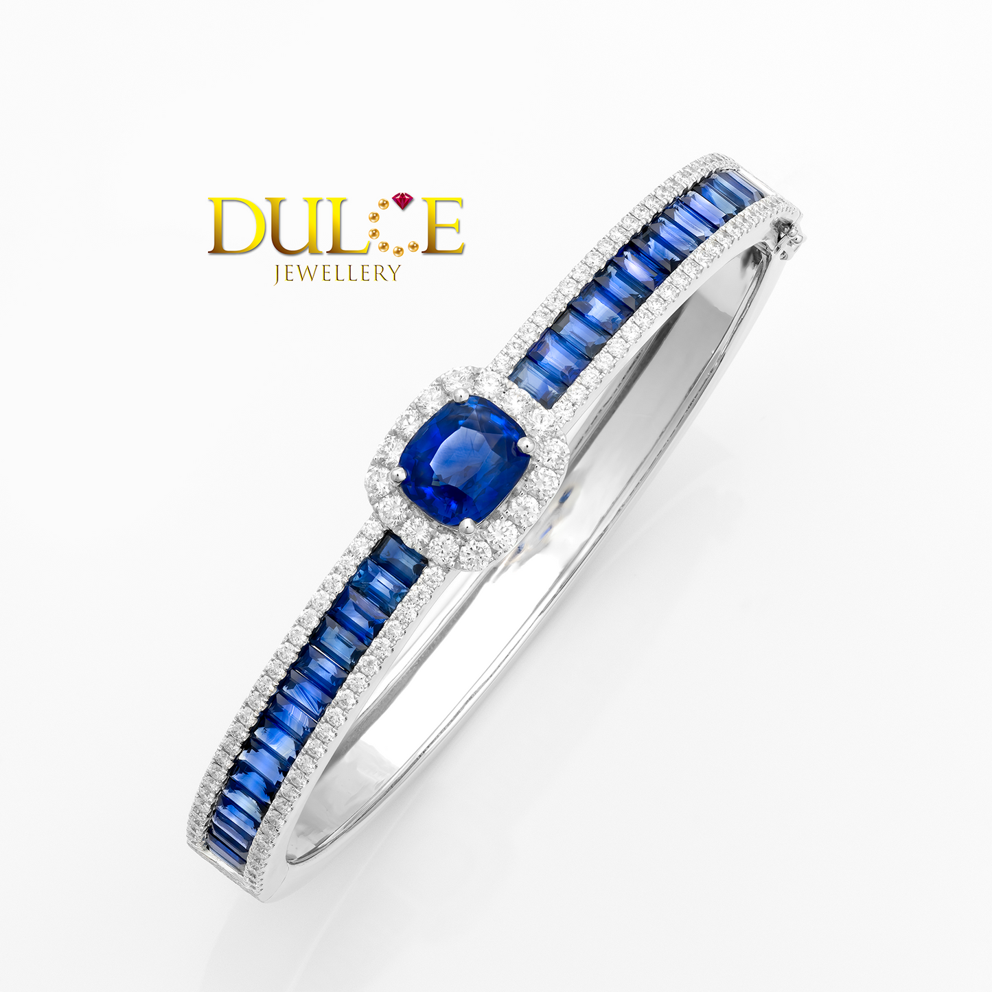 14K Royal Blue Sapphire Diamond Bangle