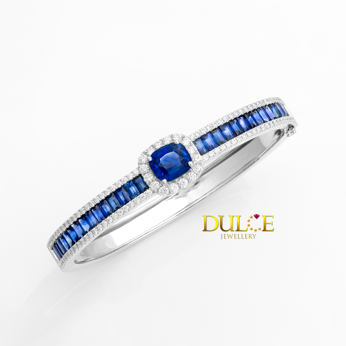14K Royal Blue Sapphire Diamond Bangle