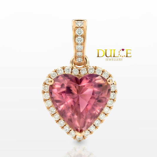 14K金粉紅碧璽鑽石吊墜