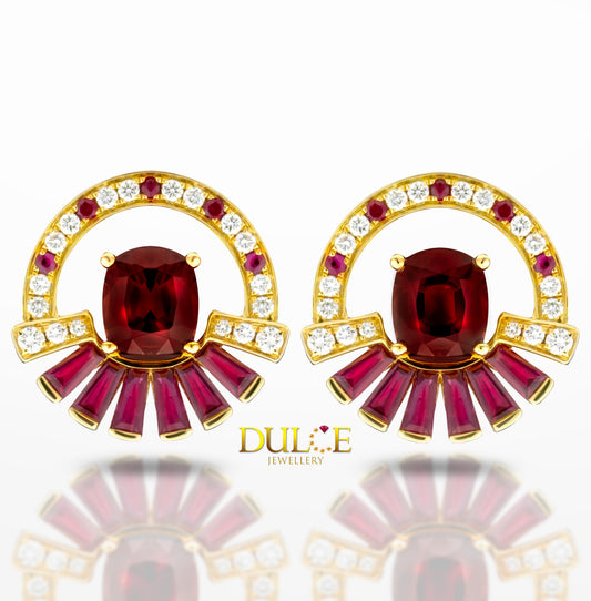 14K Gold Red Spinel Ruby Earrings