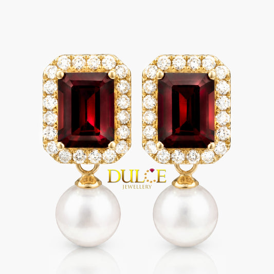 14K Gold Almandine Garnet & Lab Grown Diamond Earrings