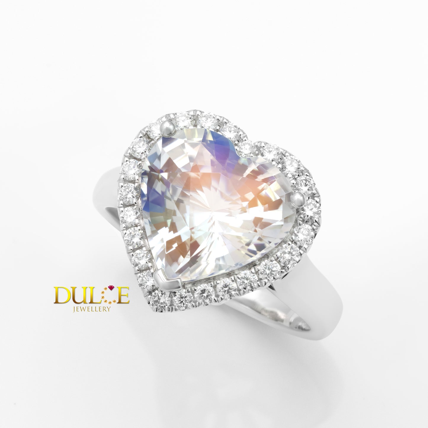 14K Gold Rainbow Moonstone Diamond Ring