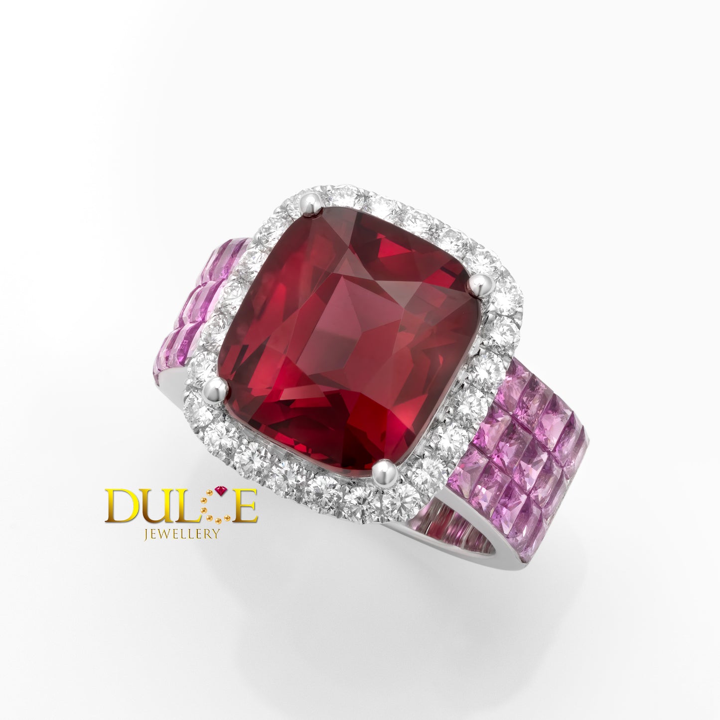 14K Almandine Garnet & Pink Sapphire Diamond Ring