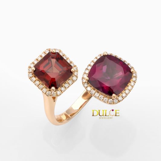 14K 紅尖晶石與石榴石戒指
