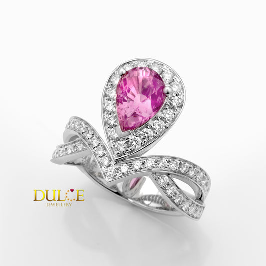 14K Pink Sapphire Diamond Ring