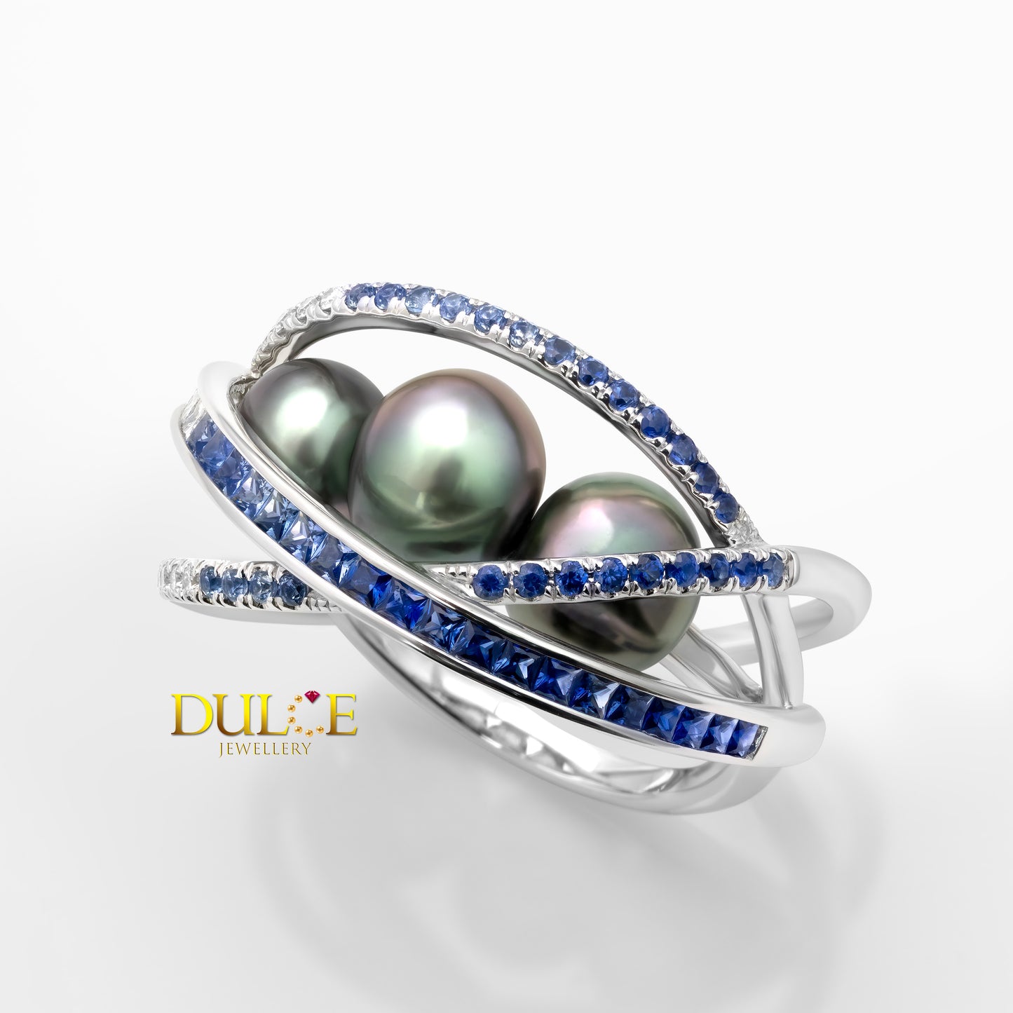 18K 藍寶石大溪地珍珠鑽戒