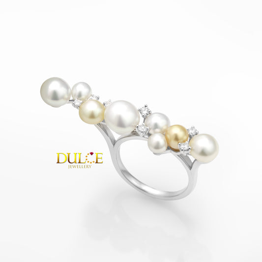 950 Platinum Japanese Akoya Pearls Diamond Ring