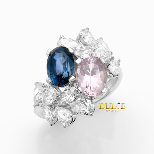 14K Pink Sapphire, Blue Sapphire & Lab Grown Diamond Ring