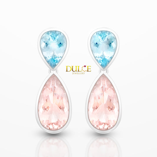 9K Morganite & Aquamarine Earrings