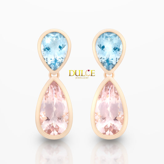 9K Morganite & Aquamarine Earrings