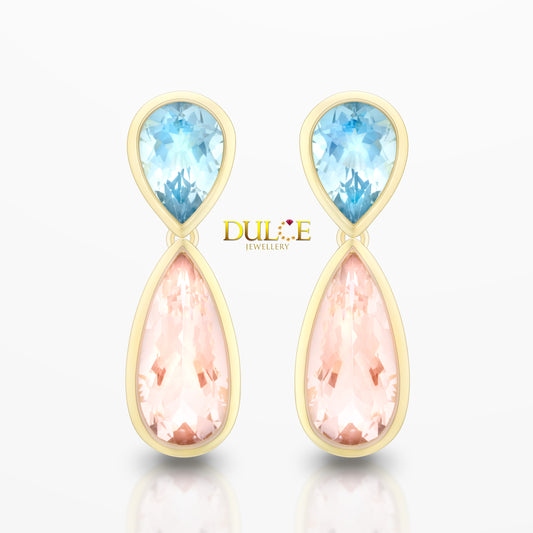 9K Morganite & Aquamarine Earrings