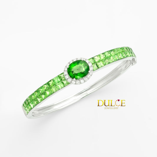14K Chrome Tourmaline & Tsavorite Diamond Bangle