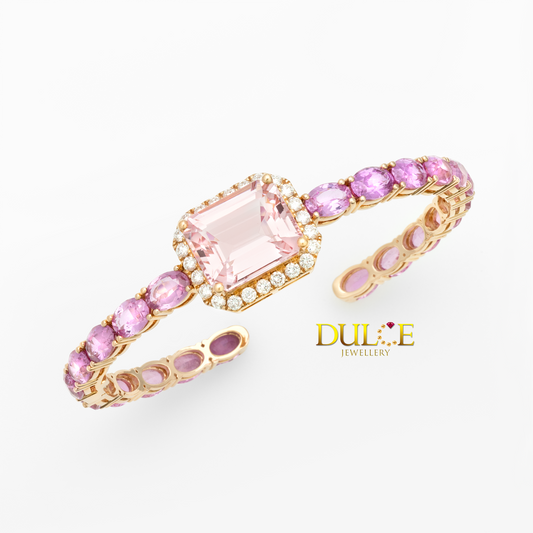 14K Morganite & Pink Sapphire Bangle