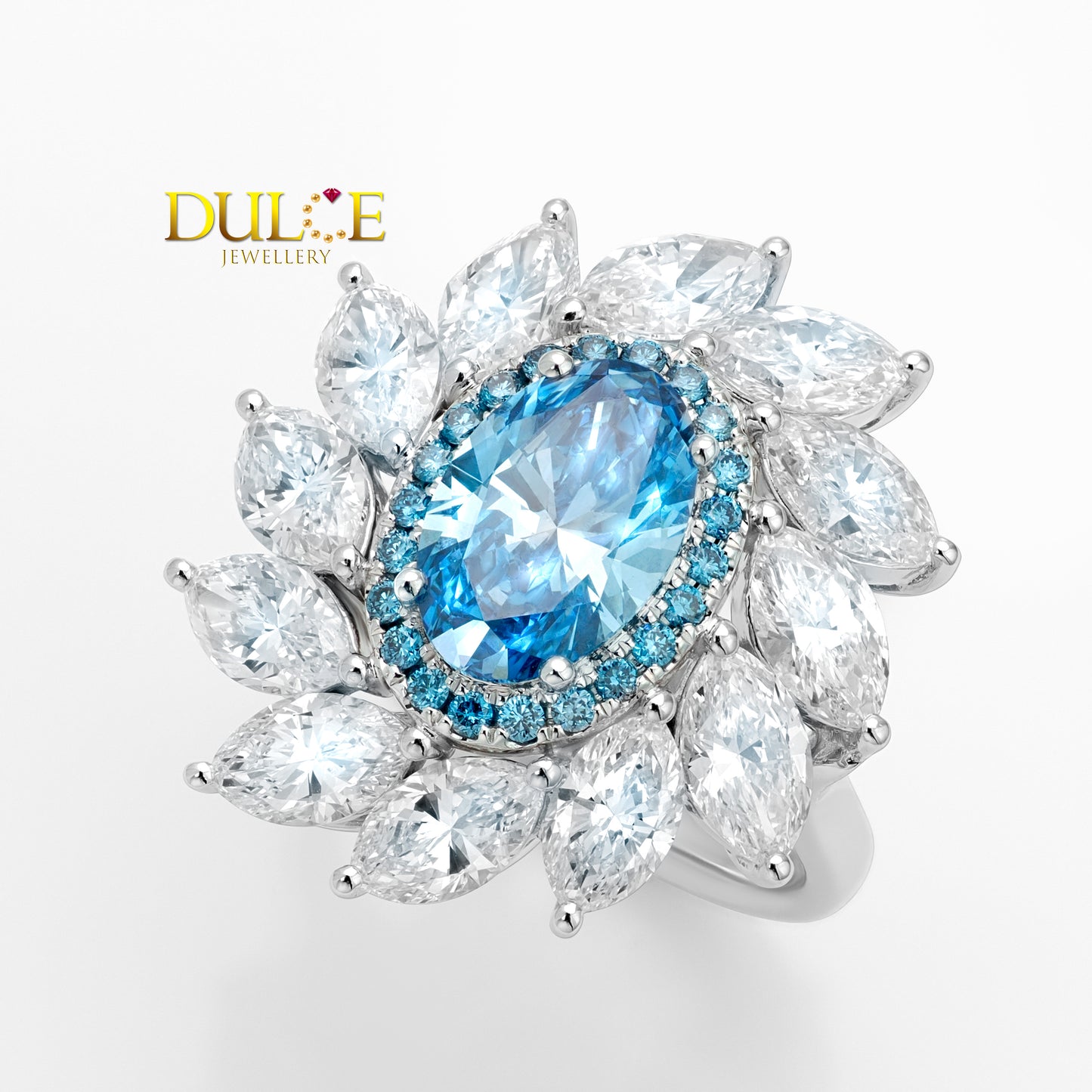 14K Fancy Vivid Blue Lab Grown Diamond Ring