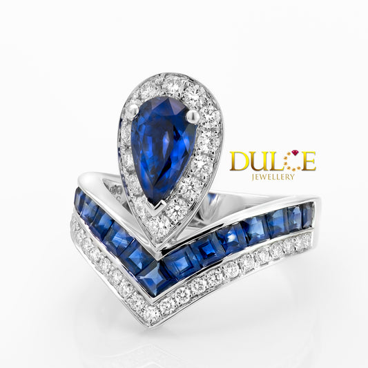 18K Royal Blue Sapphire Diamond Ring