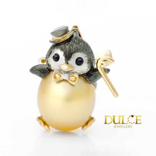 18K 金南洋金珠企鵝吊墜
