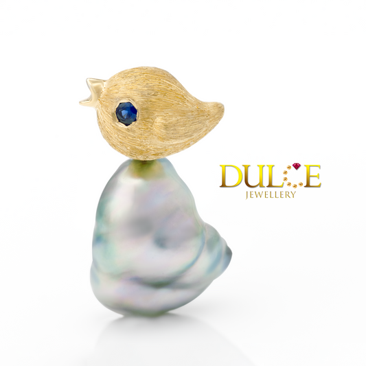 18K Gold Tahitian Keshi Pearl & Sapphire Pendant