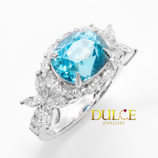 18K Gold Blue Zircon Diamond Ring (GRBZ4865)