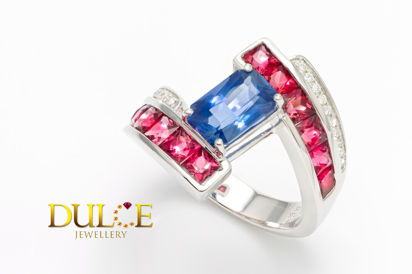 18K Gold Blue Sapphire, Red Spinel & Diamond Ring (GRBS&SP4897)