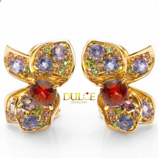 18K Yellow Gold Red Spinel, Spinels , Tsavorite Sapphire Ring