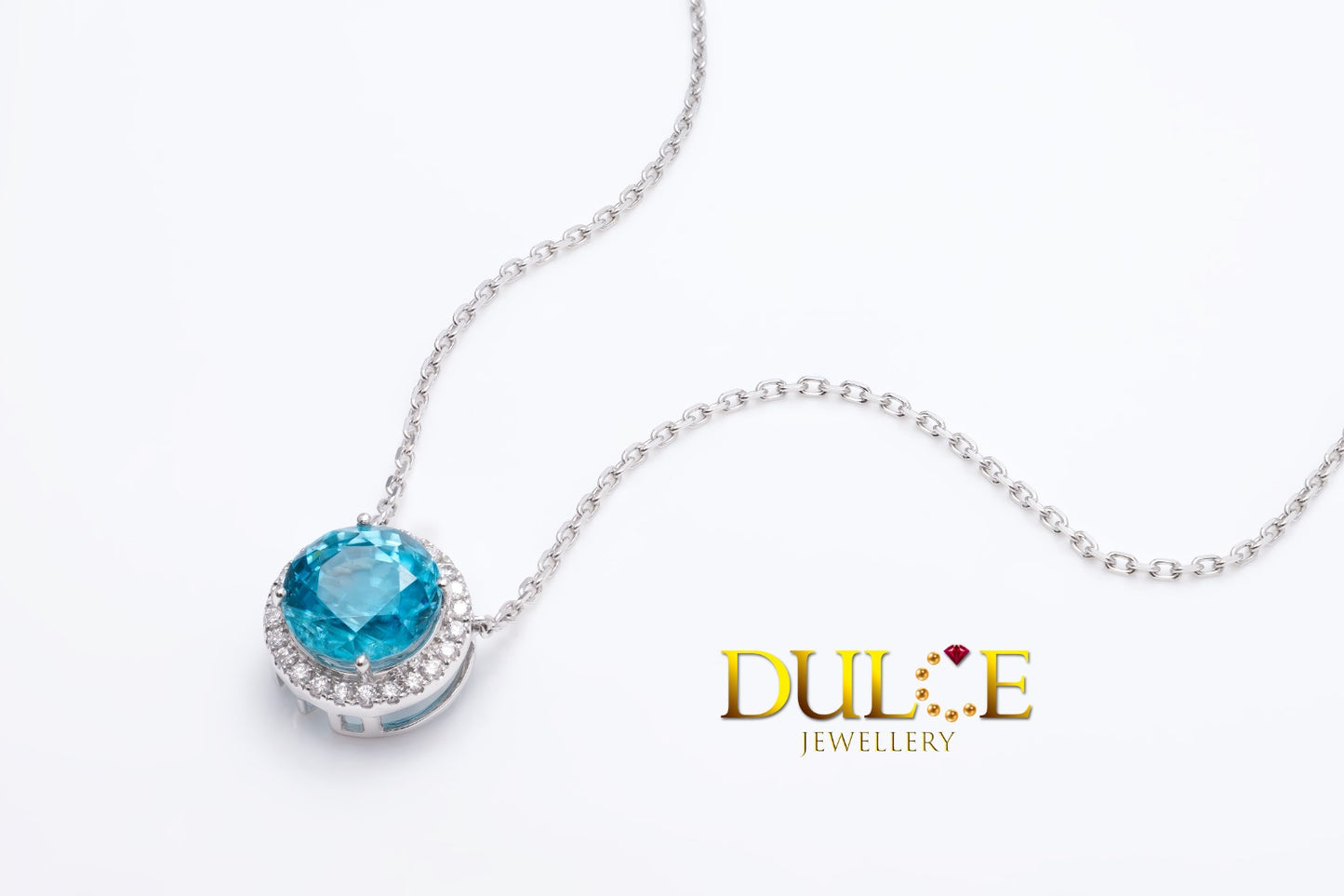 18K Gold Blue Zircon Diamond Necklace (GNBZ5190)