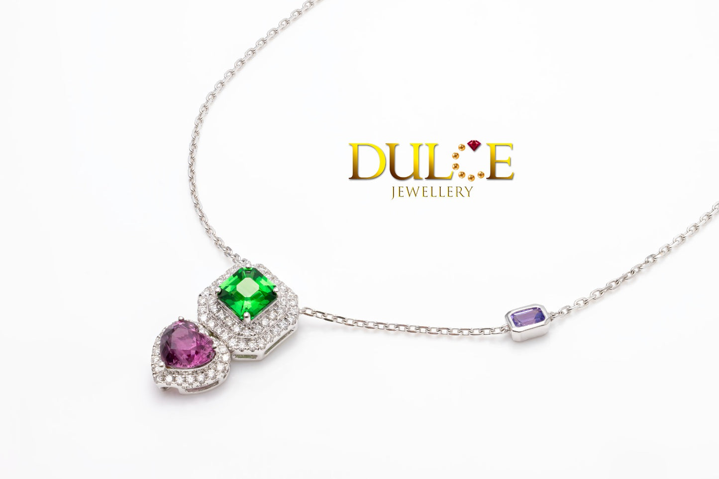 18K Gold Tsavorite Necklace with Purple Spinel Pendant