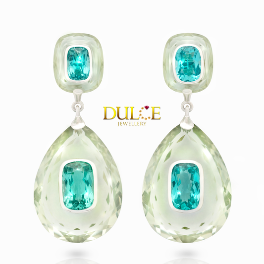 18K 金磷灰石及綠水晶耳環