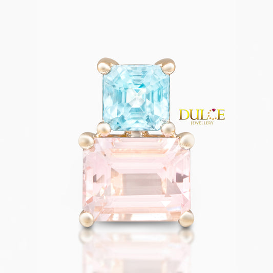 14K Gold Morganite & Blue Zircon Pendant