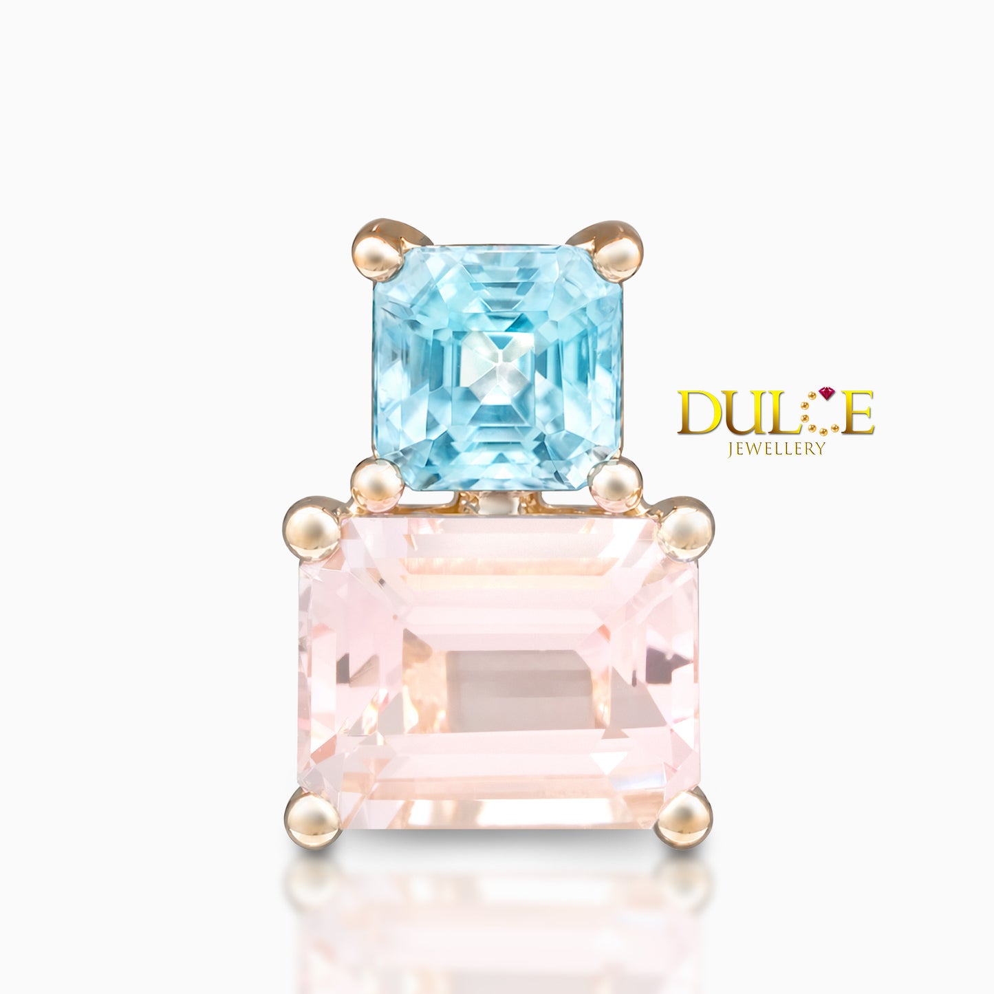 14K Gold Morganite & Blue Zircon Pendant