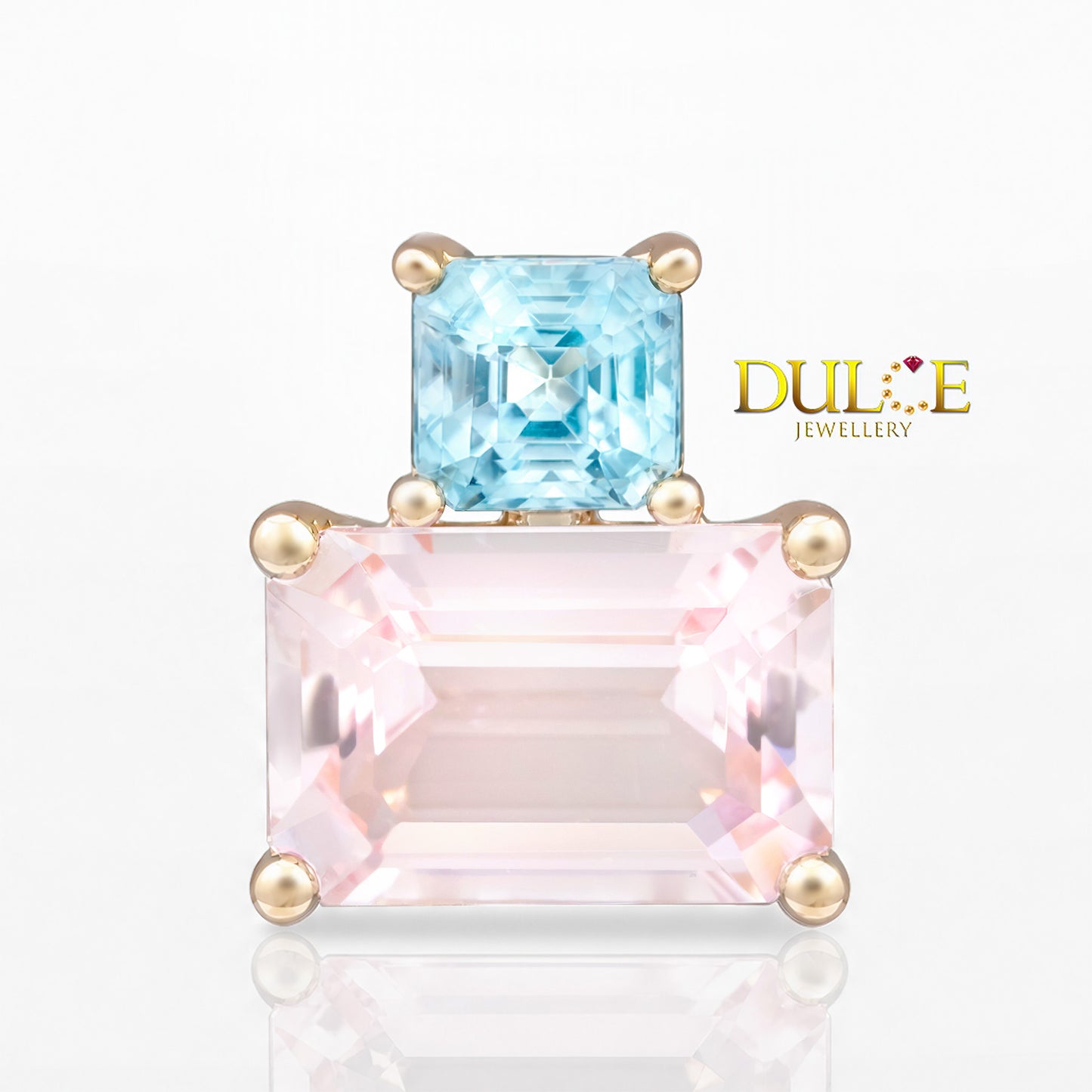 14K Gold Morganite & Blue Zircon Pendant