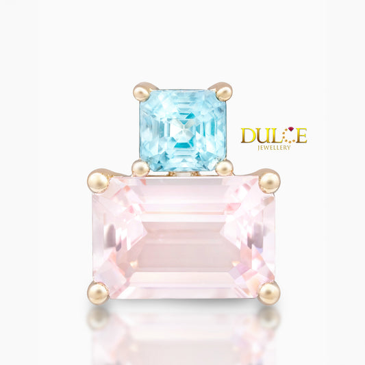14K Gold Morganite & Blue Zircon Pendant