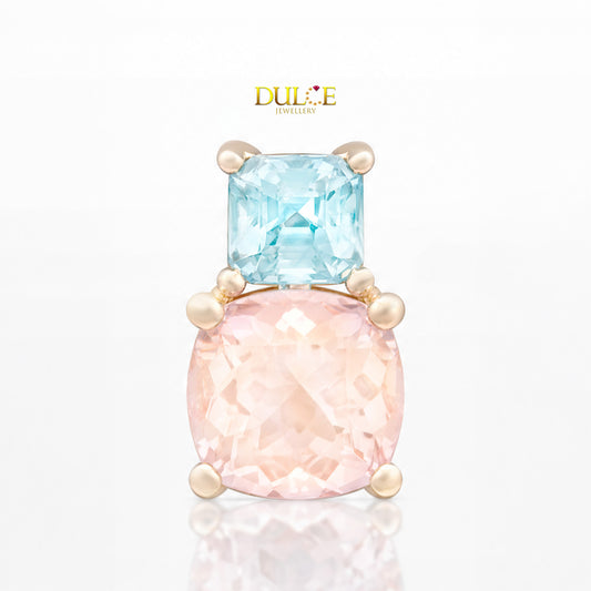 14K Gold Morganite & Blue Zircon Pendant
