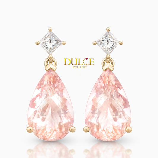 14K Morganite Diamond Earrings