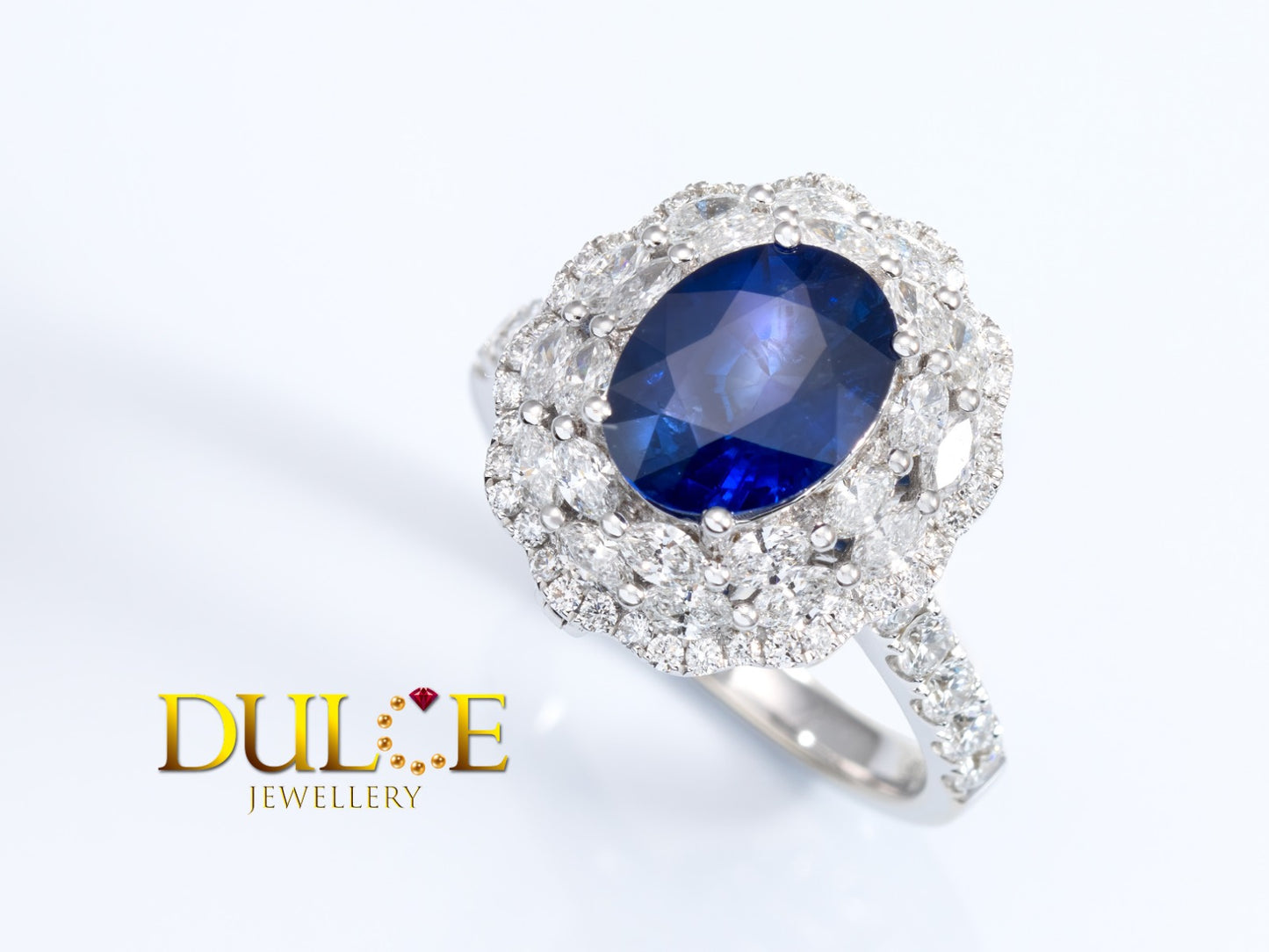 18K Gold Natural Blue Sapphire Diamond Ring