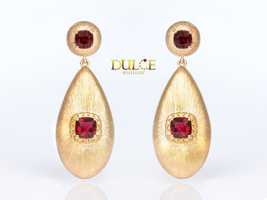 18K Gold Red Spinel Yellow Diamond Earrings (GERSPINEL2733)