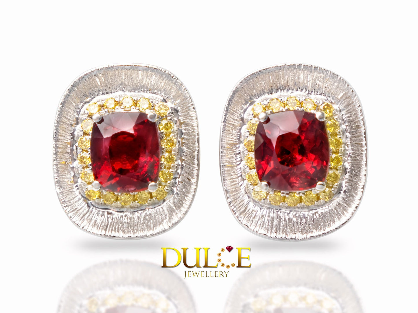 18K Gold Red Spinel Diamond Earrings