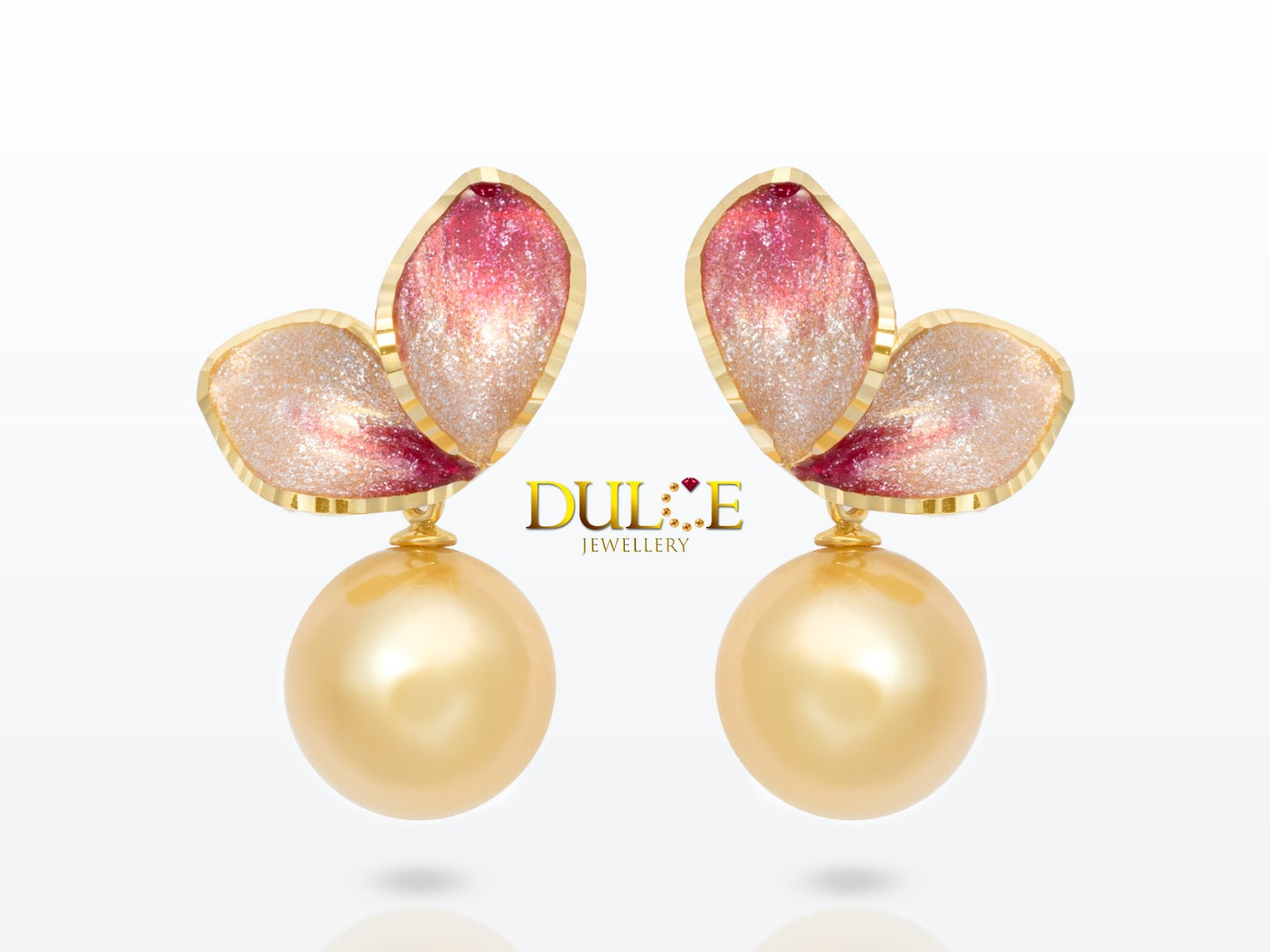 18K Gold Enamel with Southsea Pearls Earrings
