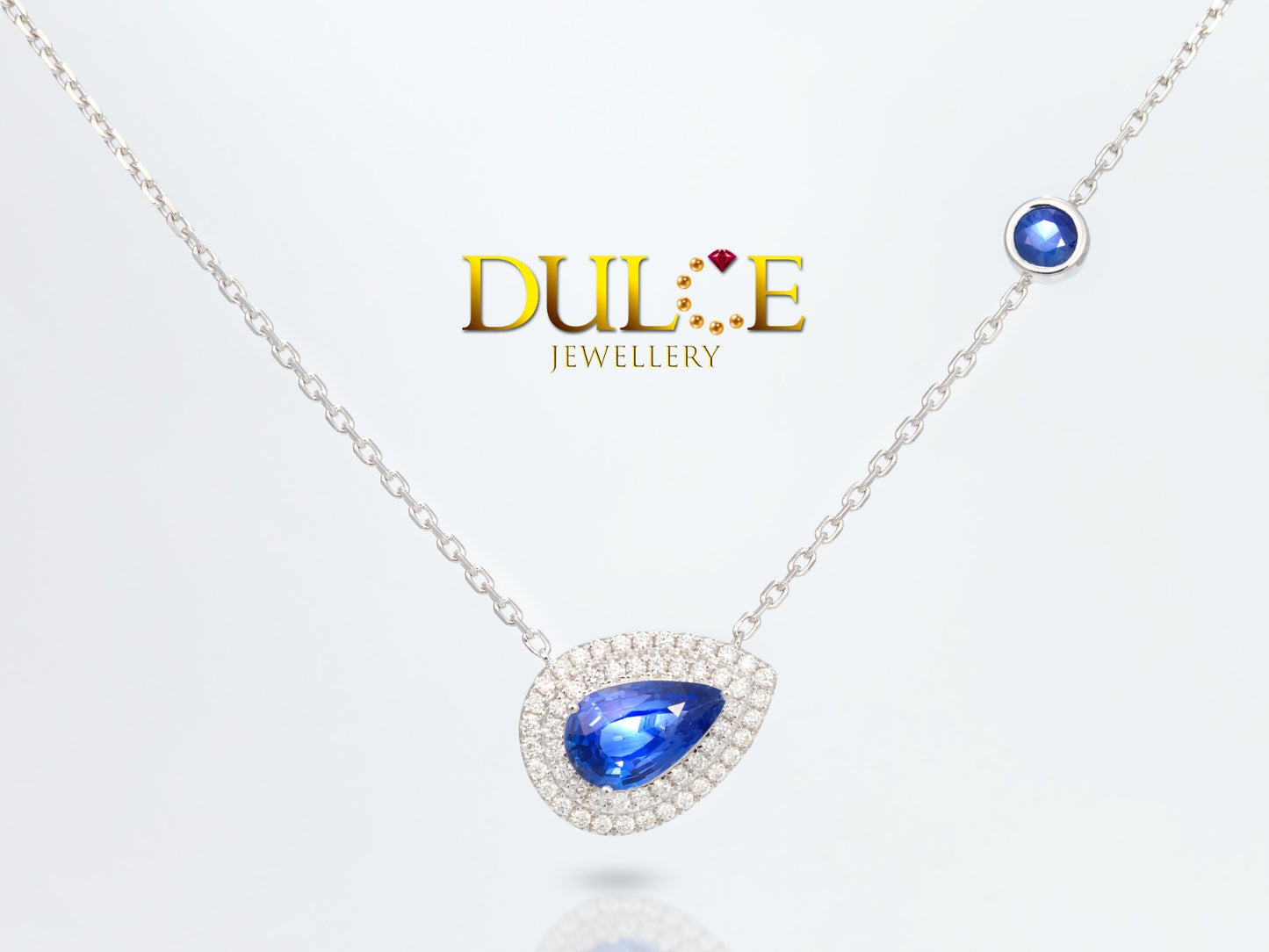 18K Gold Blue Sapphire Diamond Necklace (GNBS&D3460)