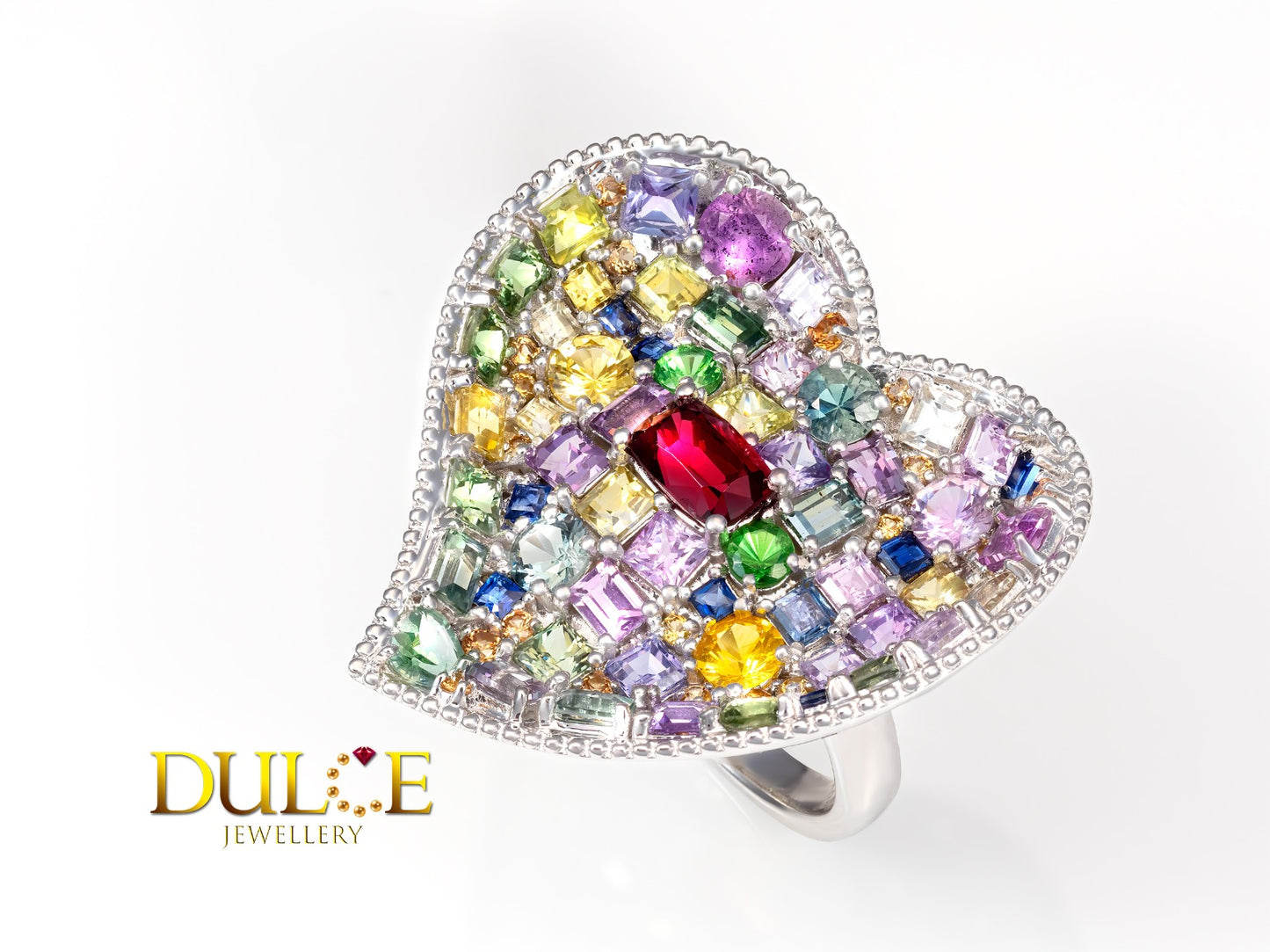 18K Gold Red Spinel & Tsavorite & Multi-color Sapphire Ring (GRSAP&RS3321)