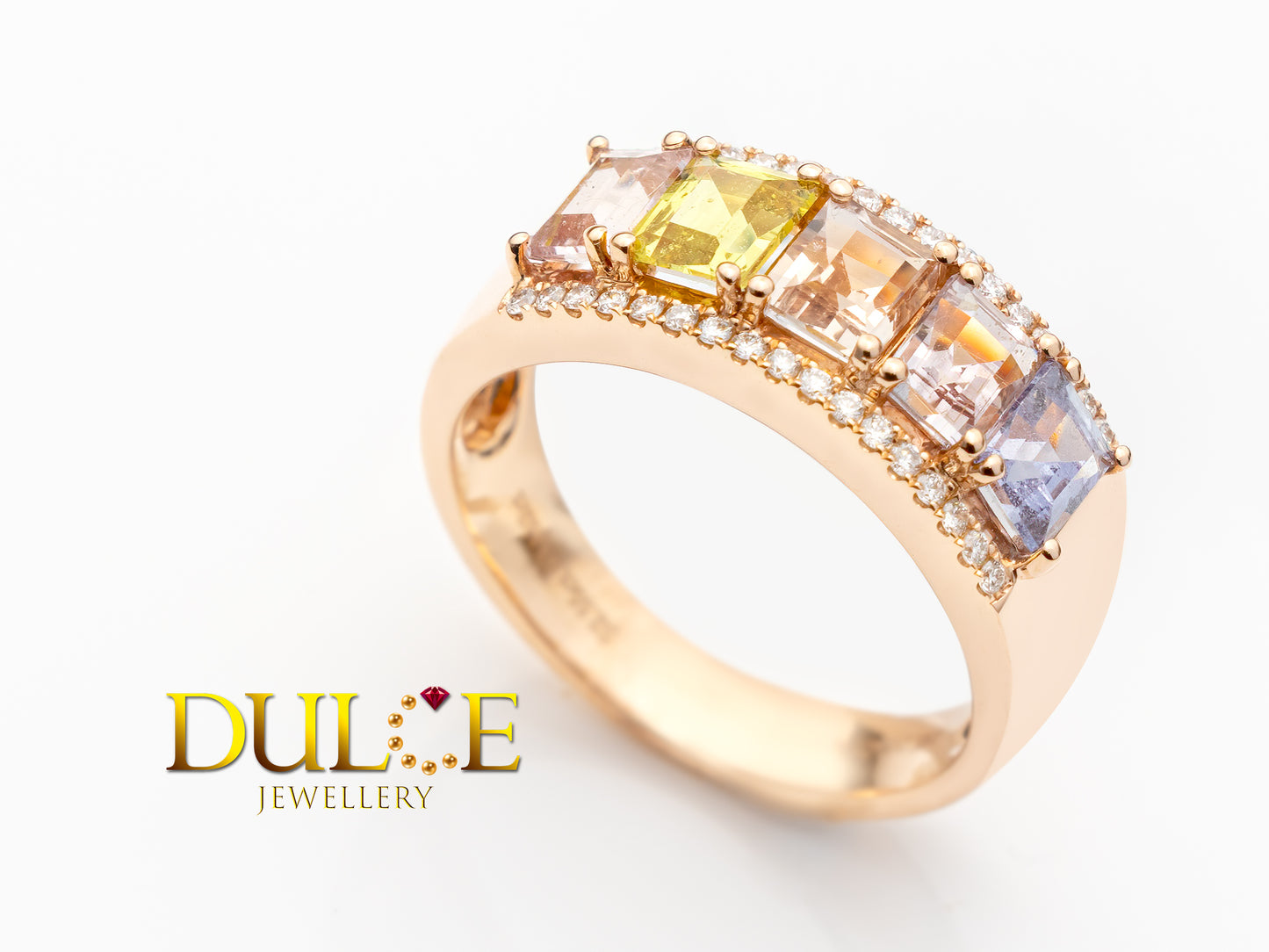 18K Gold Multi-Color Sapphire Diamond Ring (GRSAPDR3026)