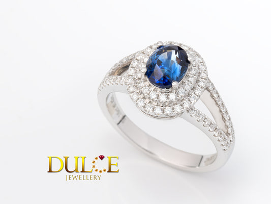 18K Gold Blue Sapphire Diamond Ring (GRBS2242)
