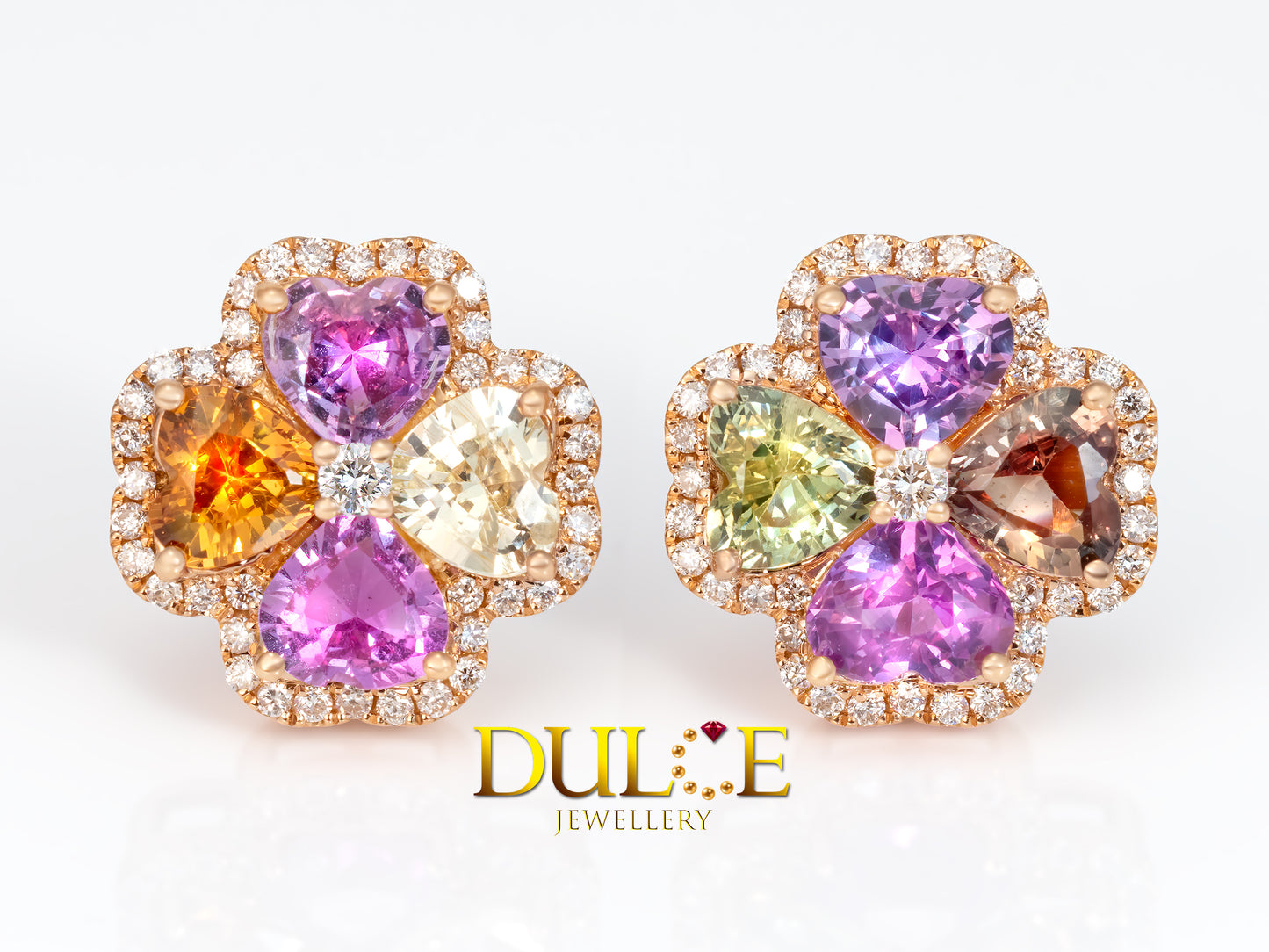 18K Gold Multi-color Sapphire Diamond Earrings (GESAP&D3450)