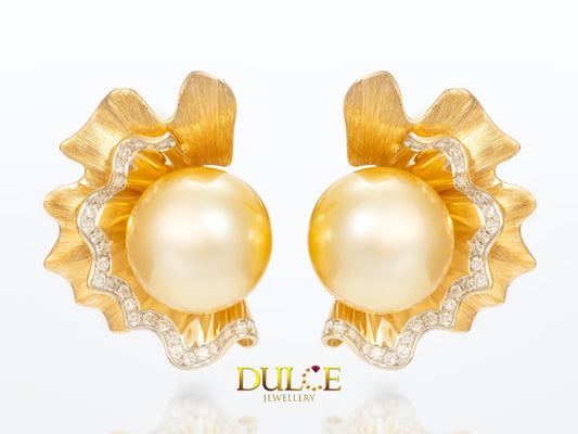 18K Gold Southsea Pearls Diamond Earrings (GE897)