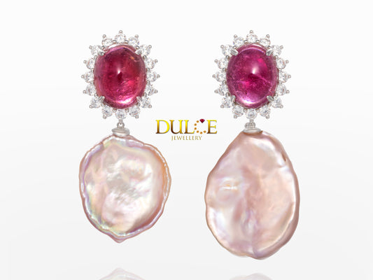Tourmaline & Zircon Keshi Pearls Earrings