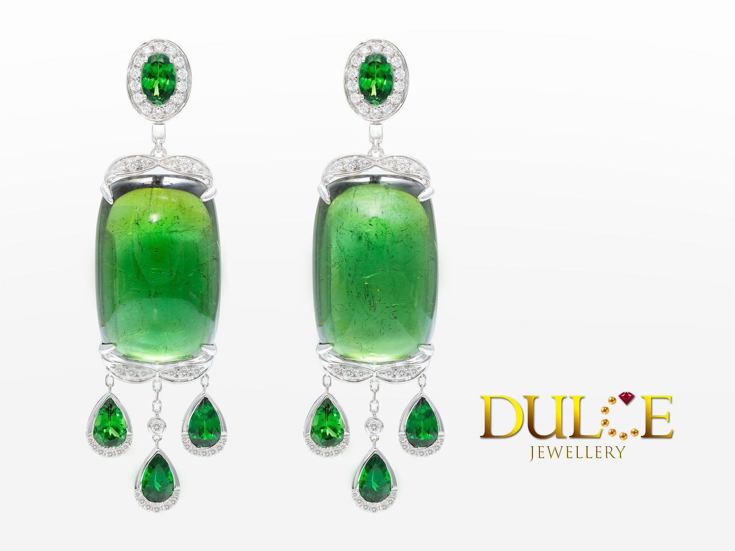 18K Gold Tsavorite Tourmaline Diamond Earrings