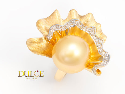 18K Gold Southsea Pearl Diamond Ring (GR897)