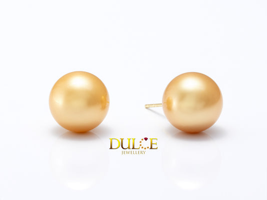 18k Gold 10mm Golden Round Southsea Pearls Earrings