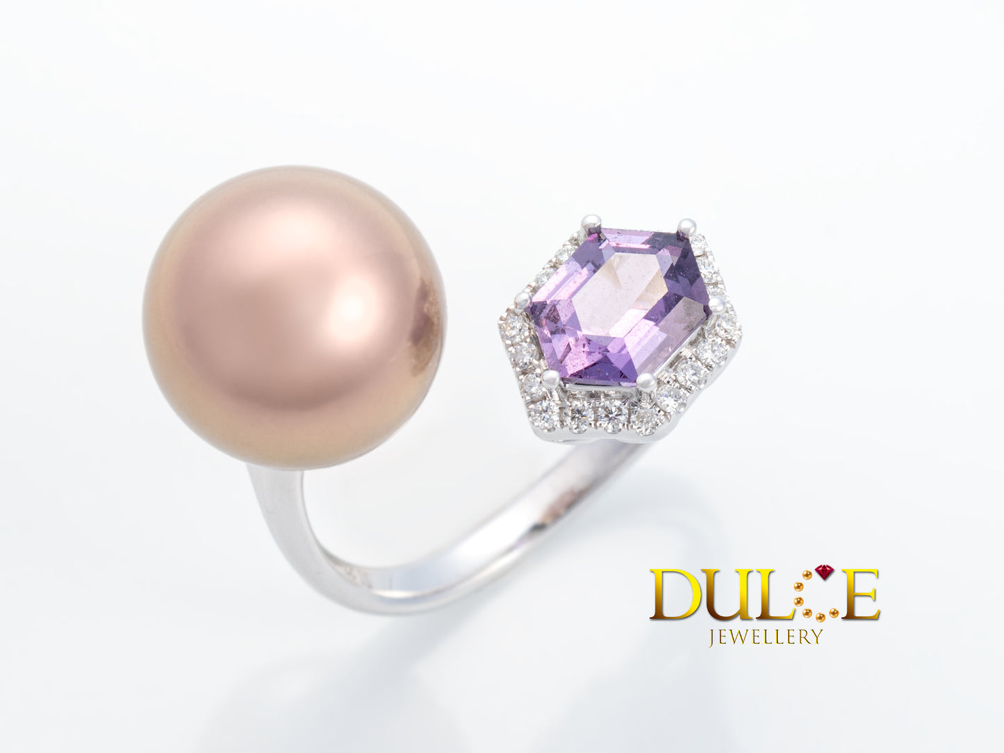 18K Gold Purple Sapphire and Freshwater Pearl Diamond Ring (GRSAP&P2598)